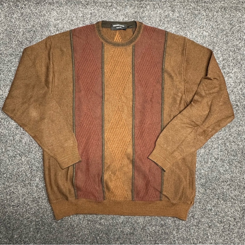 90s vintage merino wool sweater brown rust eclectic grandpa preppy academia